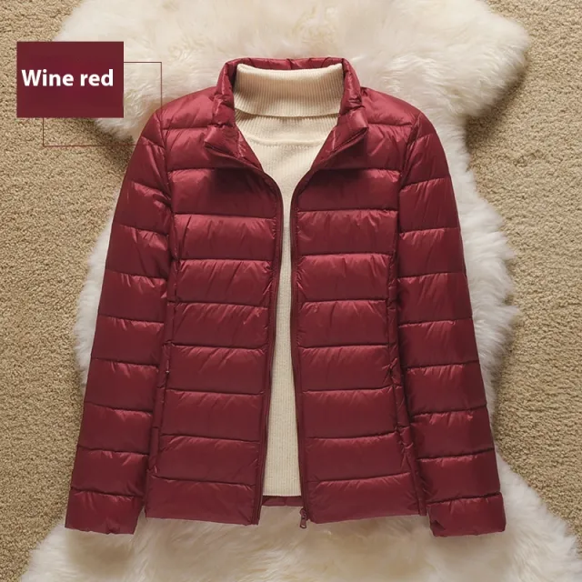 Thin Lightweight Short Type Hooded Slim Fit Down Cotton Jacket Coat Wine Red Stand Collar - Shop at LoveMi