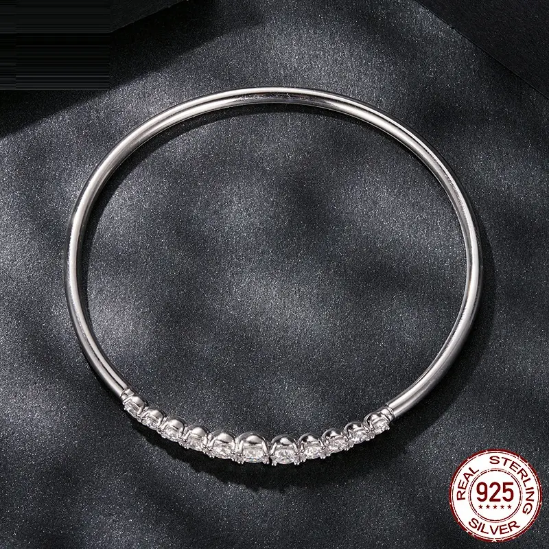 All-match High-grade S925 Sterling Silver Moissanite Open Elastic Bracelet