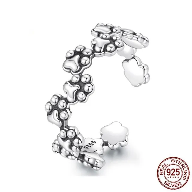 Vintage Pet Cat Paw Print Open S925 Sterling Silver Ring Scr1147 E - Shop at LoveMi