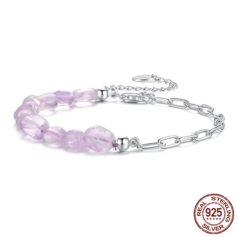 S925 Sterling Silver Purple Crystal Asymmetric Bracelet