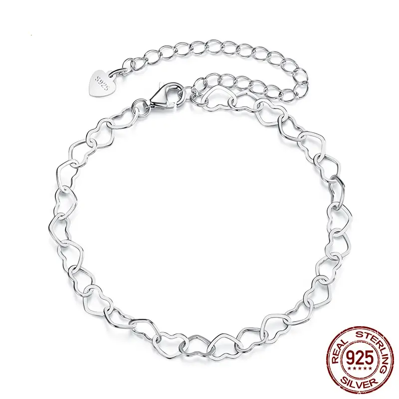 Fashion S925 Sterling Silver Simple Heart-shaped Multi-part Bracelet