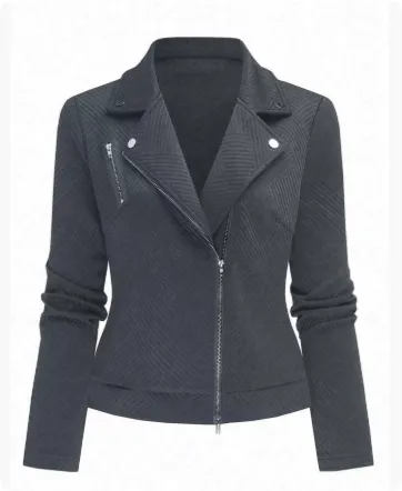 Women's Oblique Zipper Fastener Decoration Slim Casual Jacket Gray - Shop at LoveMi