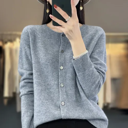 Cardigan Plus Size Coat Loose Round Neck Sweater High Grade Gray - Shop at LoveMi