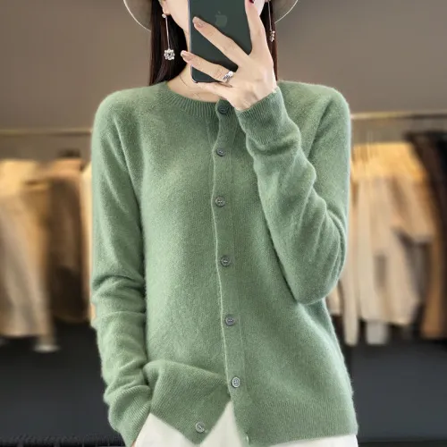 Cardigan Plus Size Coat Loose Round Neck Sweater Spearmint - Shop at LoveMi