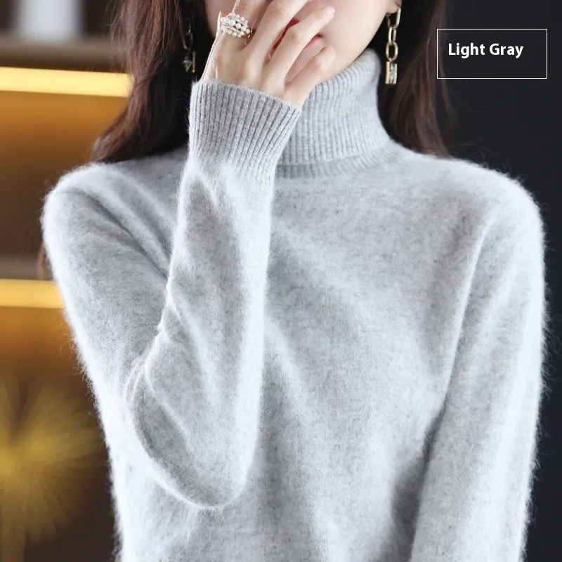 Lapel Sweater Women's Autumn And Winter Women's Solid Color Turtleneck Knitting Bottoming Shirt Sweater - Grey