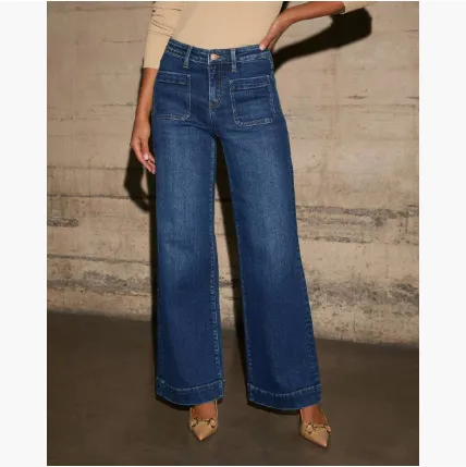 Fashion Retro All match Straight leg Trousers Women Dark Blue - Shop at LoveMi