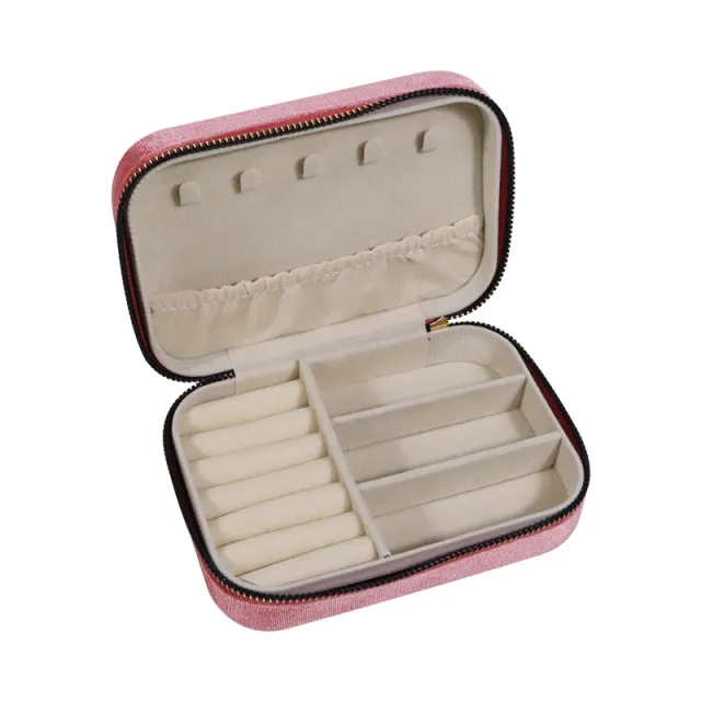 Solid Color Minimalism Portable Zipper Jewelry Storage Bag Pink - Shop at LoveMi
