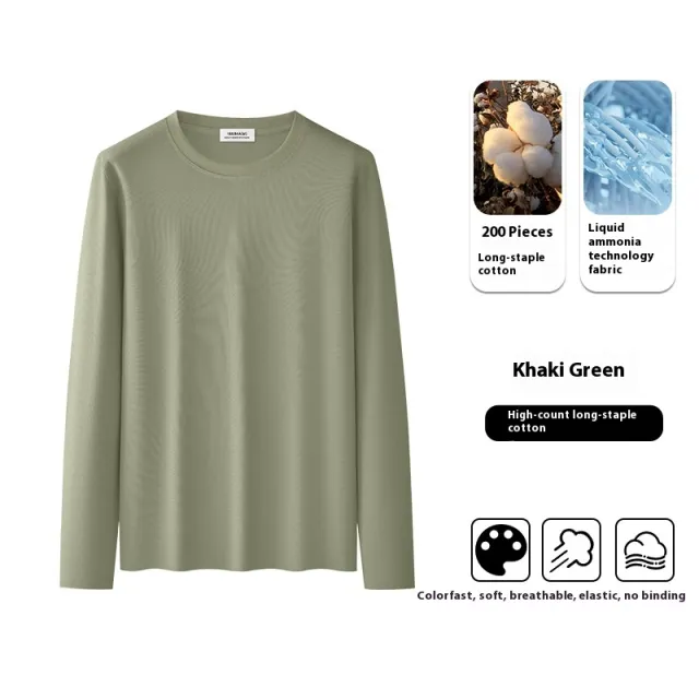 High end Simple Men's Long sleeved T shirt Khaki Green - Shop at LoveMi