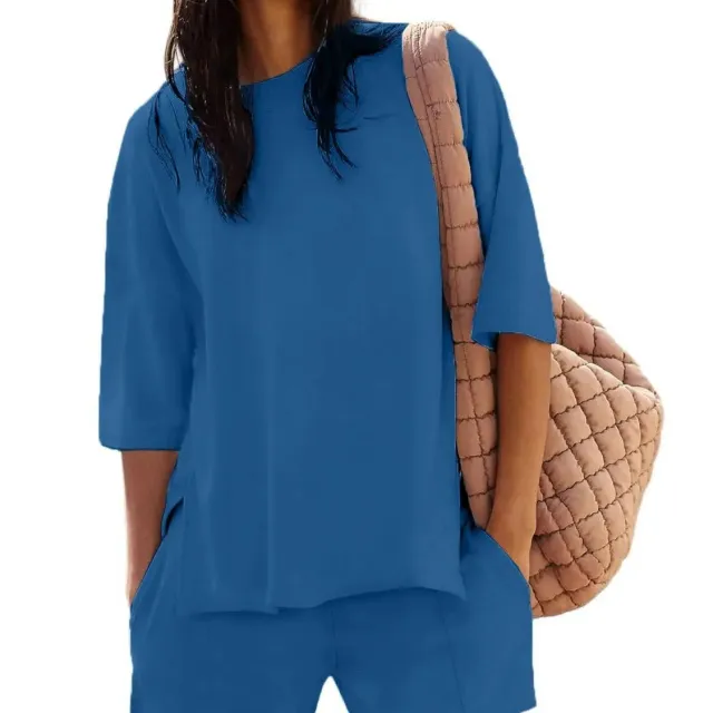 Summer New Women's Blouse Shorts Suit Dark Blue - Shop at LoveMi