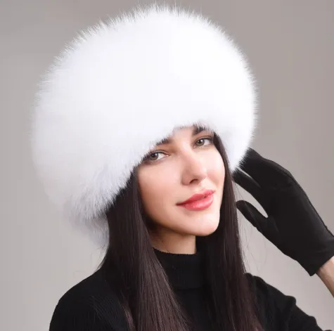 Women's Winter Genuine Leather Ethnic Style Warm Ear Protection Hat White - Shop at LoveMi