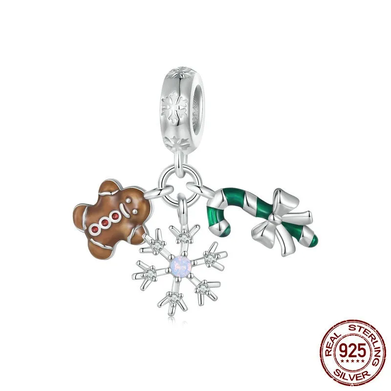 Ice And Snow Christmas Gingerbread Man Diy Pendant S925 Silver Bracelet Beaded - Bsc941