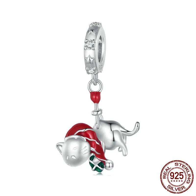 Christmas Cat Diy Pendant S925 Sterling Silver Beads - Scc2649