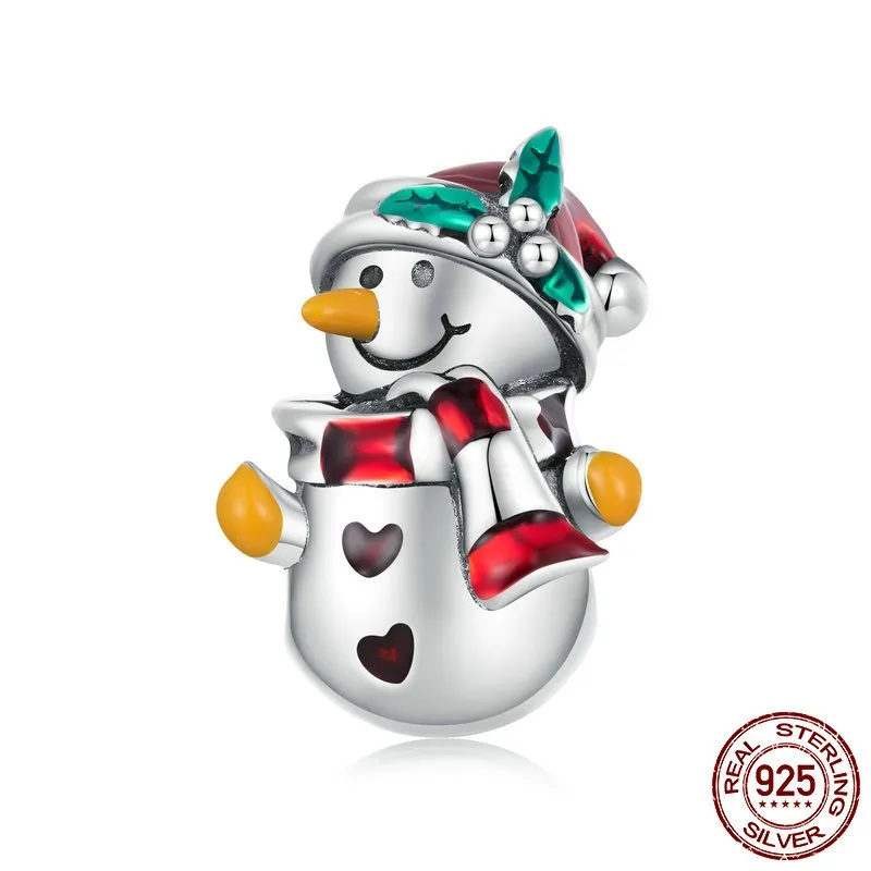 Sterling Silver S925 Christmas Snowman Bracelet String Beads - Scc2415