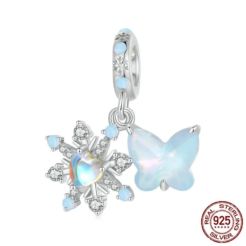 Christmas Ice And Snow Butterfly Pendant S925 Sterling Silver Beads - Bsc930