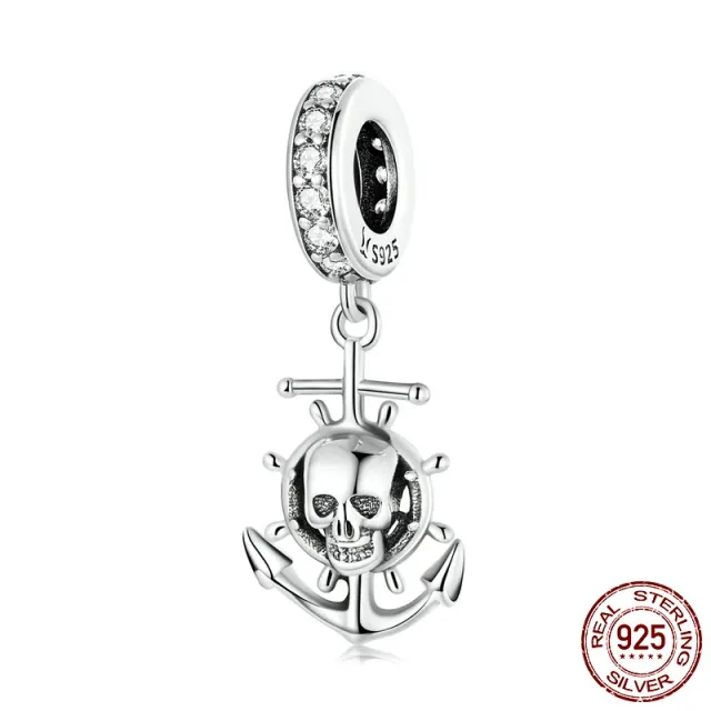 S925 Silver Skull Pirate Ship Pendant Diy Bracelet String Beads Scc2030 - Shop at LoveMi
