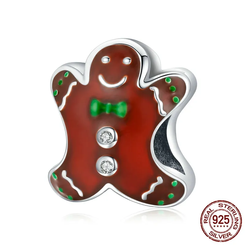 Christmas Gingerbread Man Sterling Silver Diy Beads - Scc2037