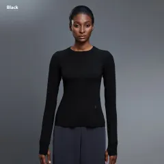 Round Neck Exercise T-shirt Women's Stretch Tight Long Sleeve Yoga Wear - Black - View 1