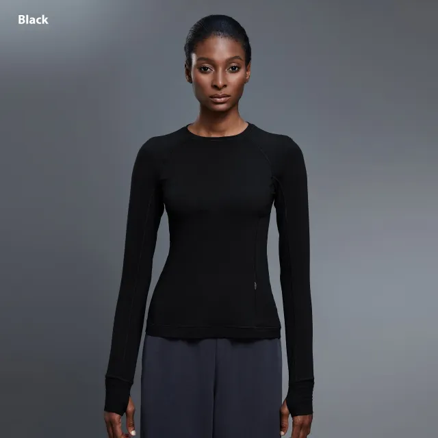 Round Neck Exercise T shirt Women's Stretch Tight Long Sleeve Yoga Wear Black - Shop at LoveMi