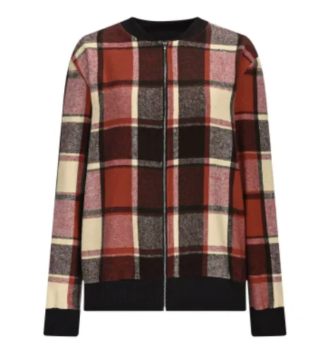 European And American Autumn And Winter Plaid Baseball Jacket Jacket - Dark Brown