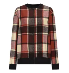 European And American Autumn And Winter Plaid Baseball Jacket Jacket - Dark Brown - View 1