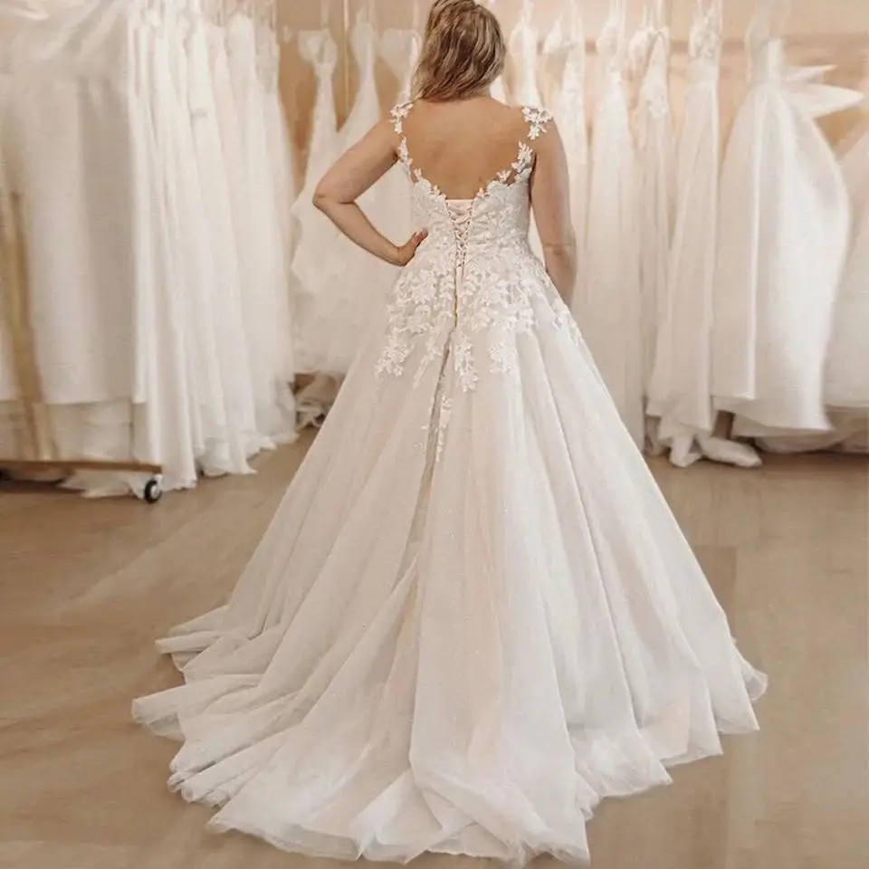 White Mesh Plus Size Boho Wedding Gown