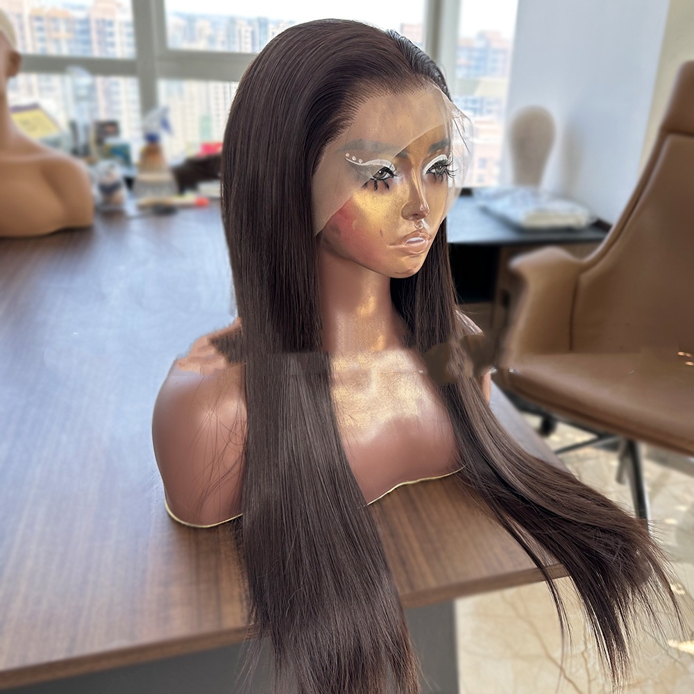 Brown High-temperature Fiber Chemical Fiber Hand-woven Front Lace Wig Head Cover 4