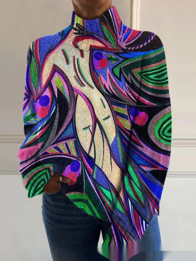 New High Neck Long Sleeve Sweaters Women's Clothing 1 E077 M - Shop at LoveMi