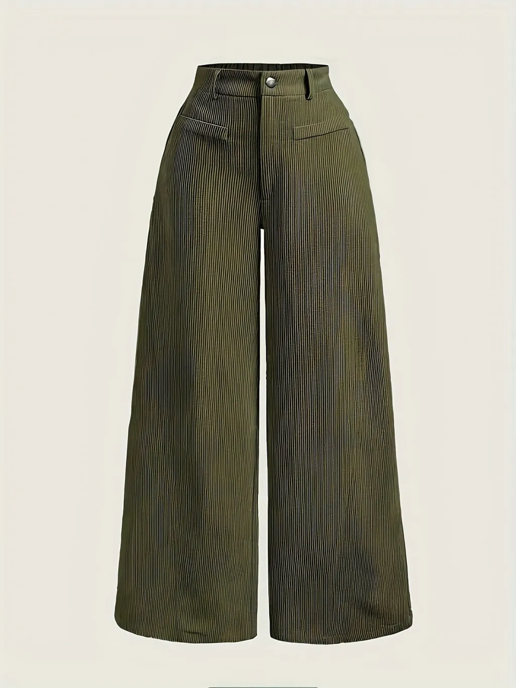 High Waist Wide Leg Pants With Vertical Stripes Straight Mopping Pants Commuter's All-matching - Army Green
