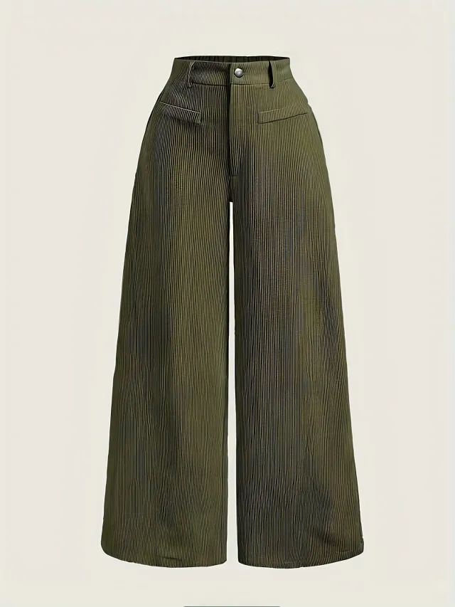 High Waist Wide Leg Pants With Vertical Stripes Straight Mopping Pants Commuter's All matching Army Green - Shop at LoveMi