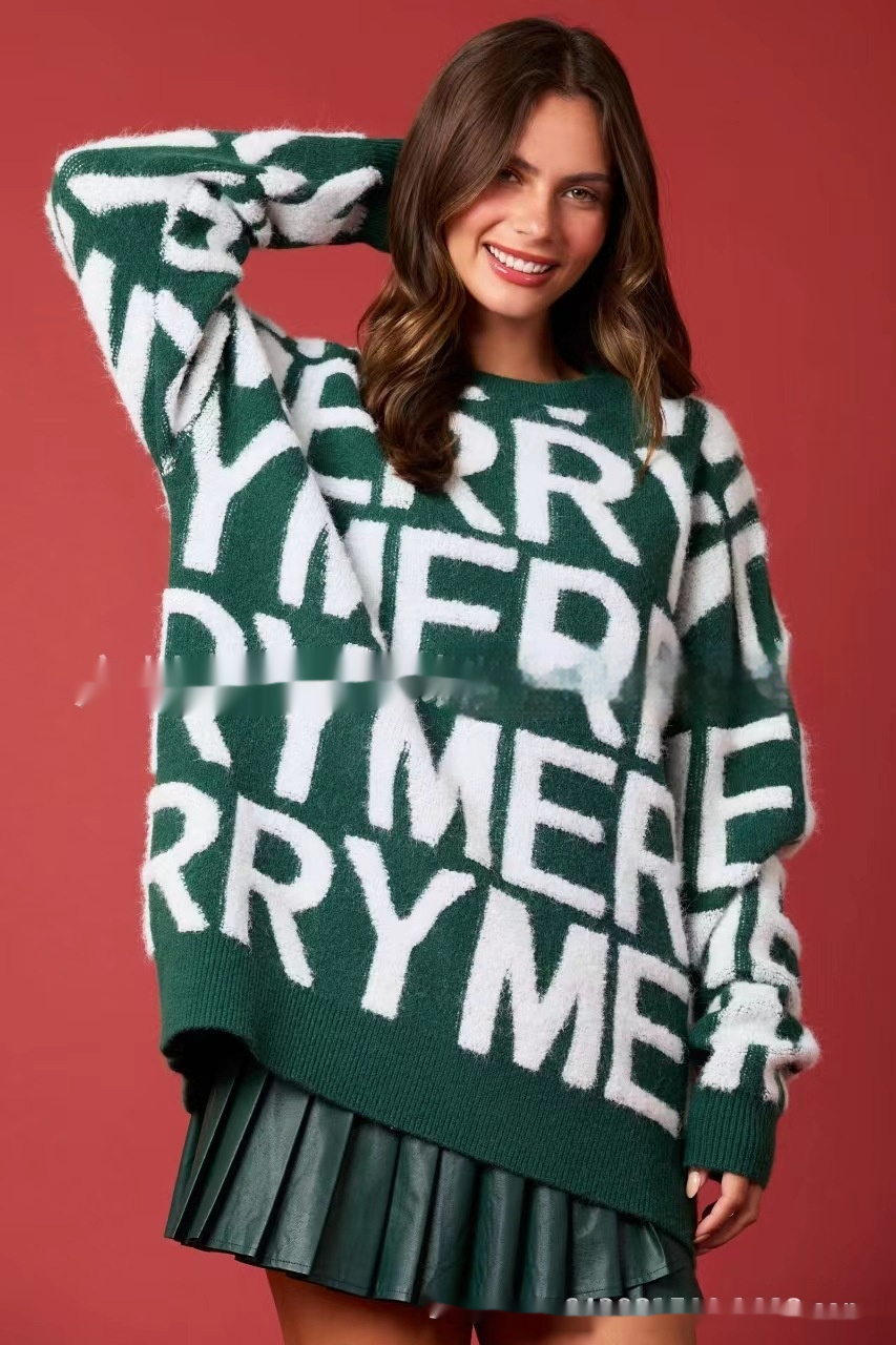 Women's Christmas Letter Loose Pullover Sweater