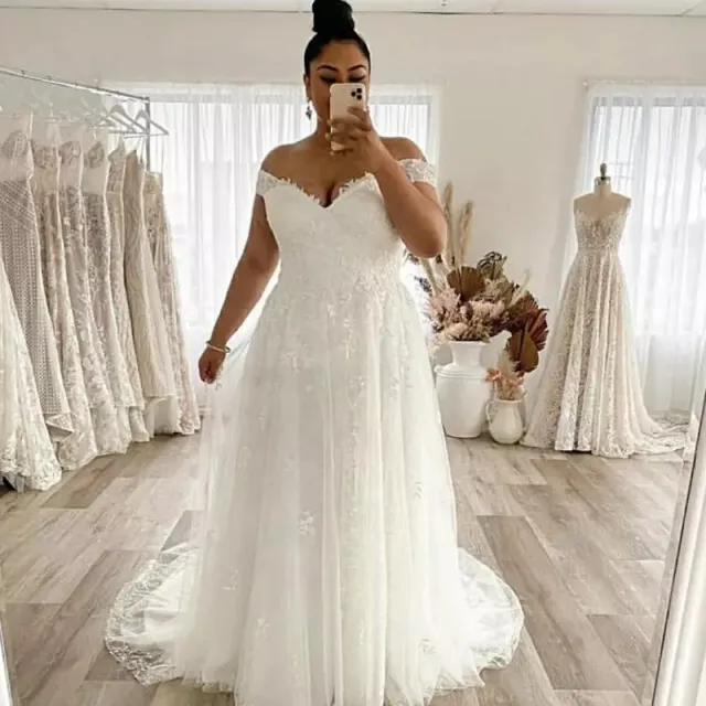 Wedding Dress Plus Size A Line Off The Shoulder White - Shop at LoveMi