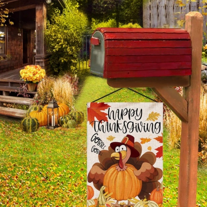 Thanksgiving Garden Banner Autumn Turkey Double-sided Linen