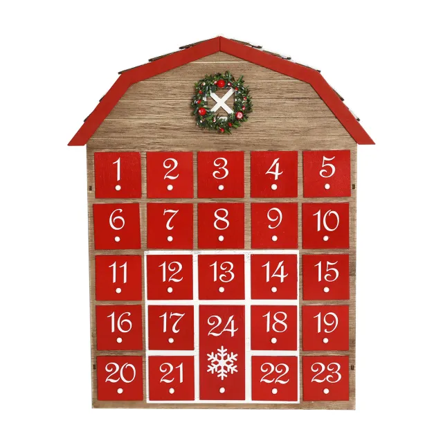 Christmas Wooden Countdown Calendar Barn American Country Ornaments House Calendar - Shop at LoveMi
