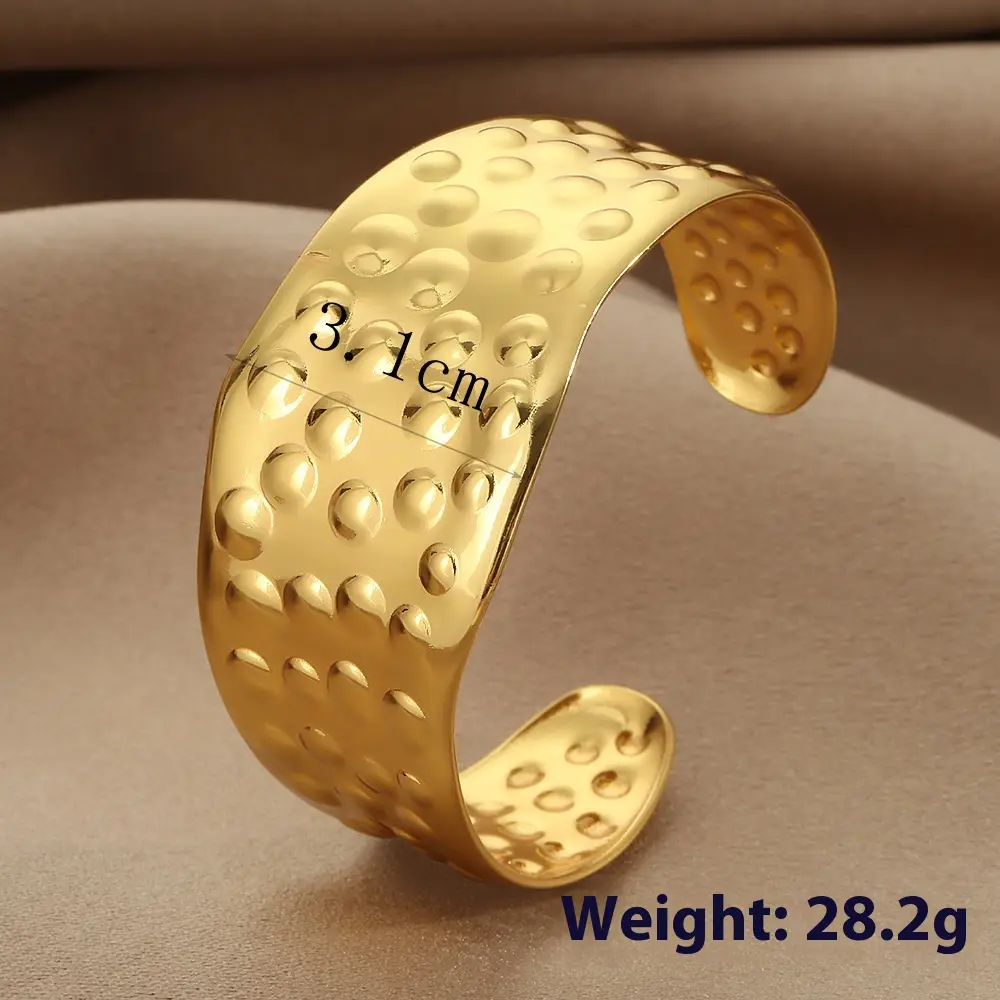 Stainless Steel Bracelet Lotus Shape Ring Large Glossy Stripes