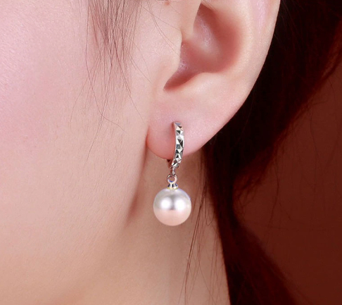 Sterling Silver Round Pearl Earrings For Women