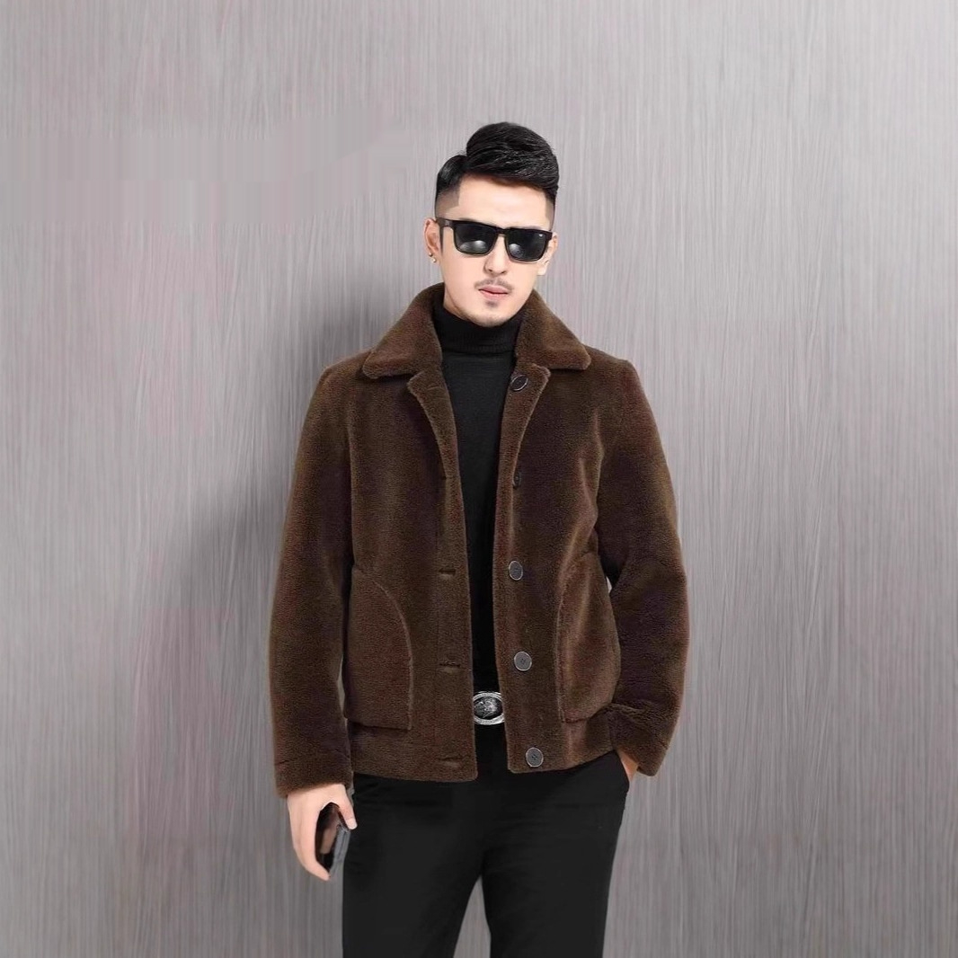 Double-sided Wear Polo Collar Jacket Men's Fur One-piece Velvet Padded Coat