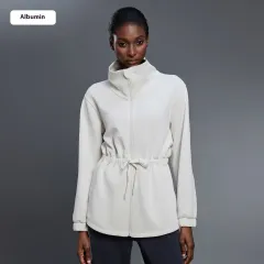 Air Layer Stand Collar Mid-length Coat Women's Drawstring Waist Jacket - Albumin - View 1