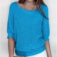 European And American Solid Colour Knitwear For Women - Lake Blue - View 1