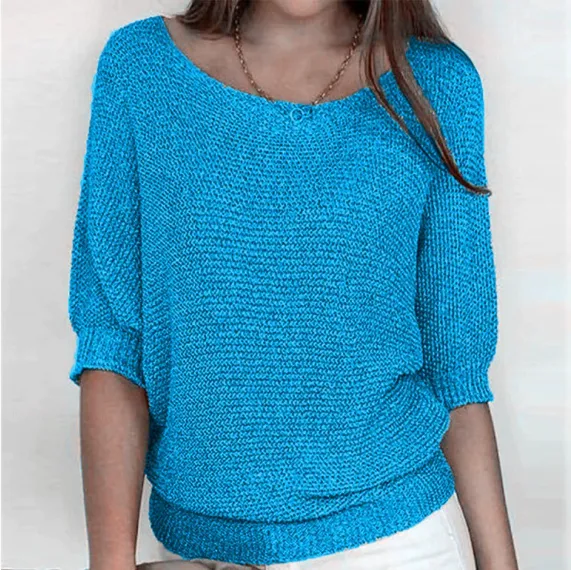 European And American Solid Color Knitwear For Women Lake Blue - Shop at LoveMi