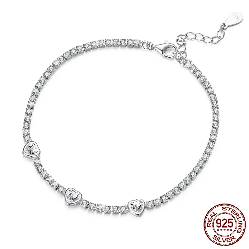 S925 Loving Heart In Sterling Silver Shining Zircon Bracelet