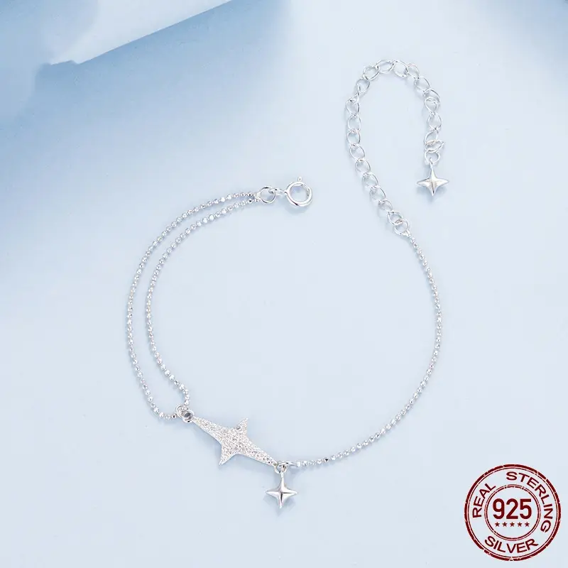 S925 Sterling Silver White Gold Plated Star Bracelet