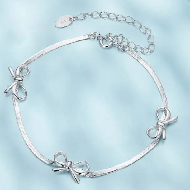 Sterling Silver Bow Bracelet Simple Romantic Fairy Style