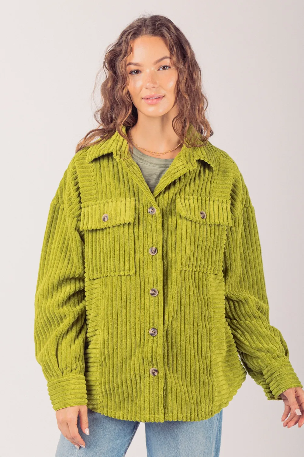 Fashion Big Pit Pocket Shirt Coat - Green