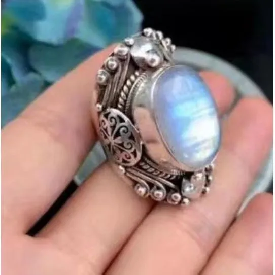 Natural Moonstone Tibetan Vintage Open Ring - Vintage Ring