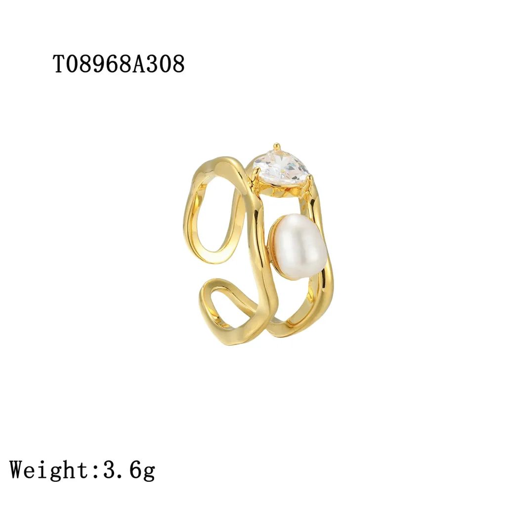 Natural Pearl Ring Designer Creative - Gold