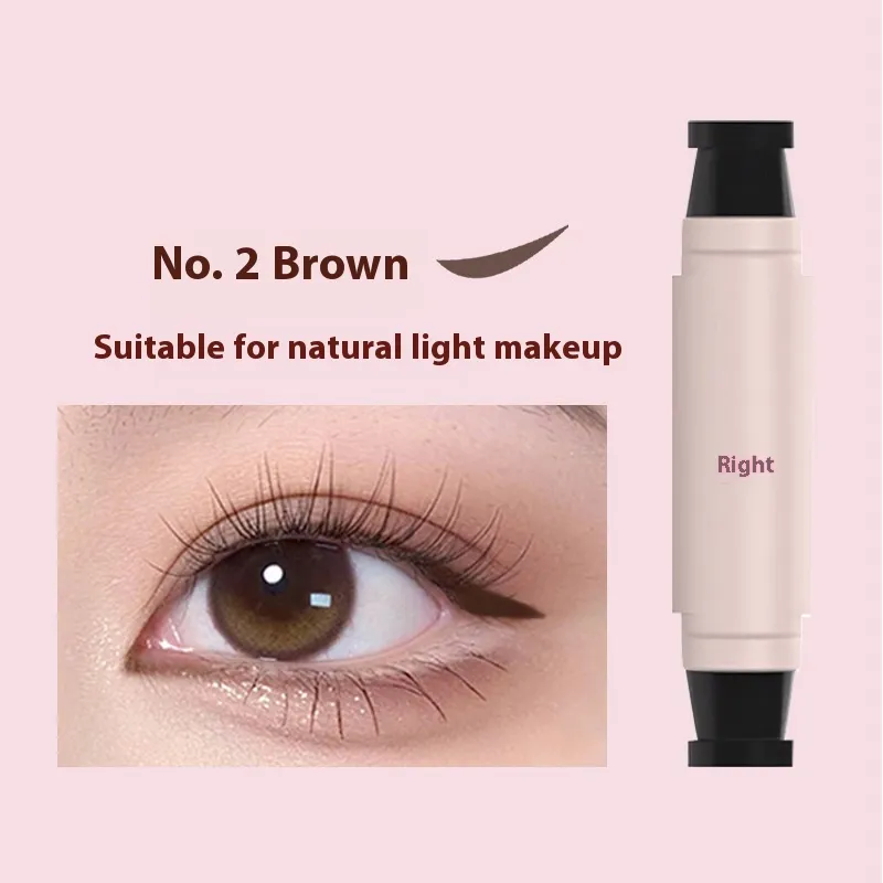 Waterproof Not Smudge Precise Outline Natural Long Lasting Integrated Double-headed Eyeliner Stamp Pen - Brown