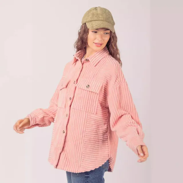 Fashion Big Pit Pocket Shirt Coat Pink - Shop at LoveMi