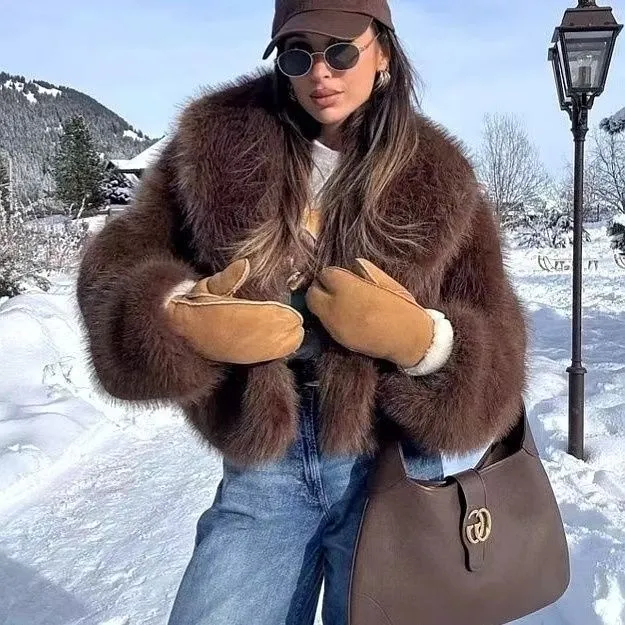 Faux Fur Coat Female Short Chic Greige - Shop at LoveMi