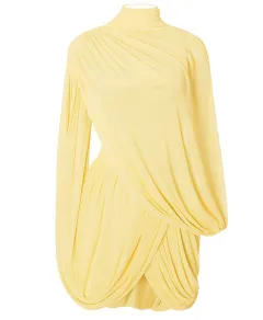Women's Elegant Draped Tube Top Two-piece Overskirt Suit - Yellow - View 1