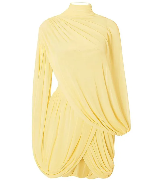 Women's Elegant Draped Tube Top Two piece Overskirt Suit Yellow - Shop at LoveMi